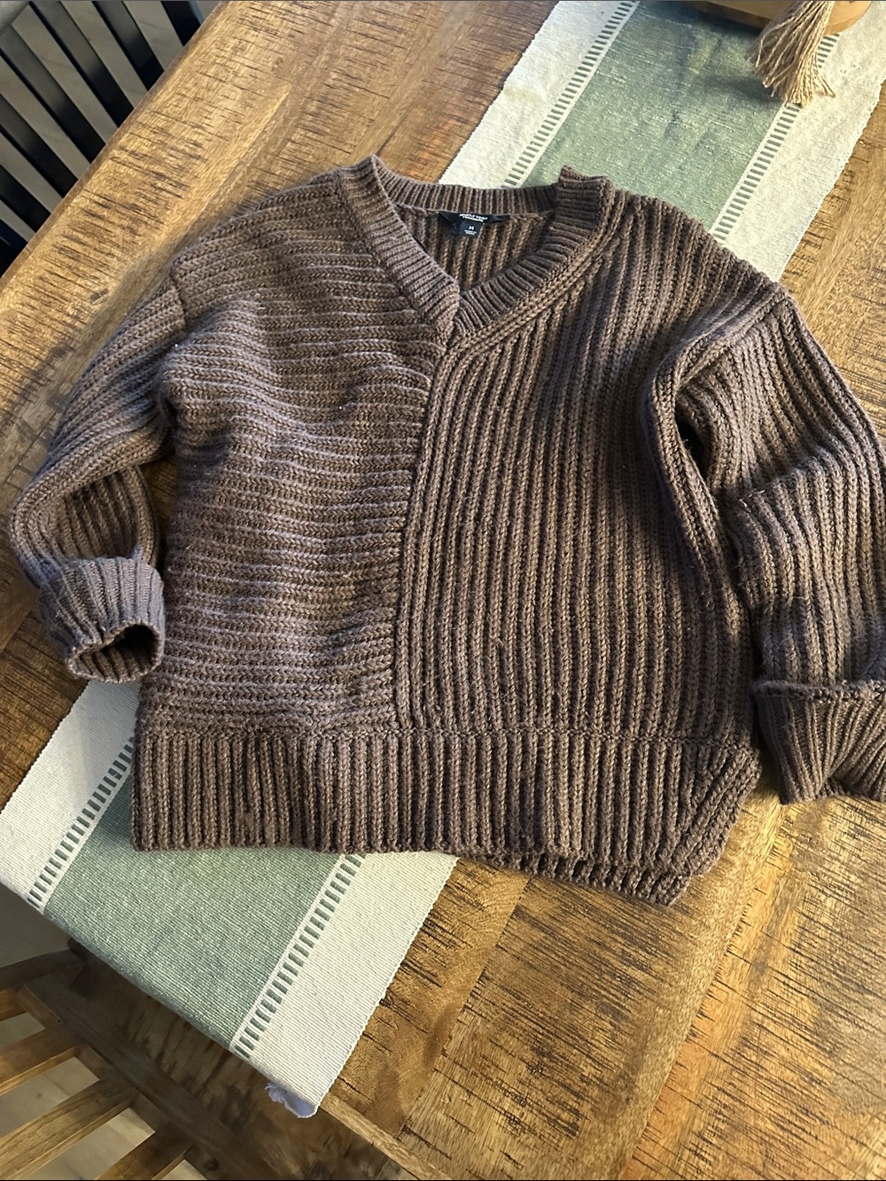 Simply Vera Vera Wang Brown V-Neck Chunky Knit Sweater